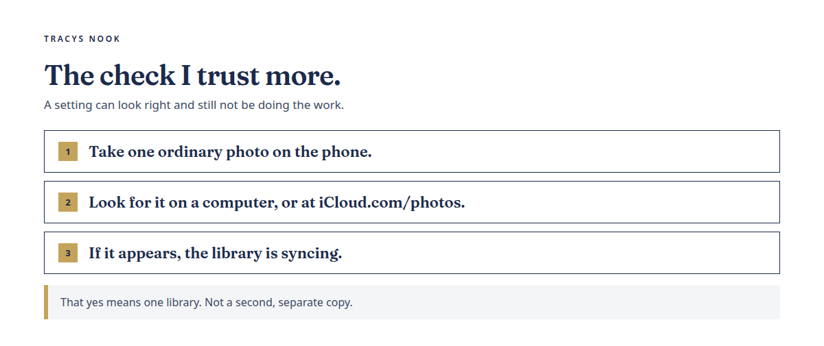 Checking that one new photo appears on another screen